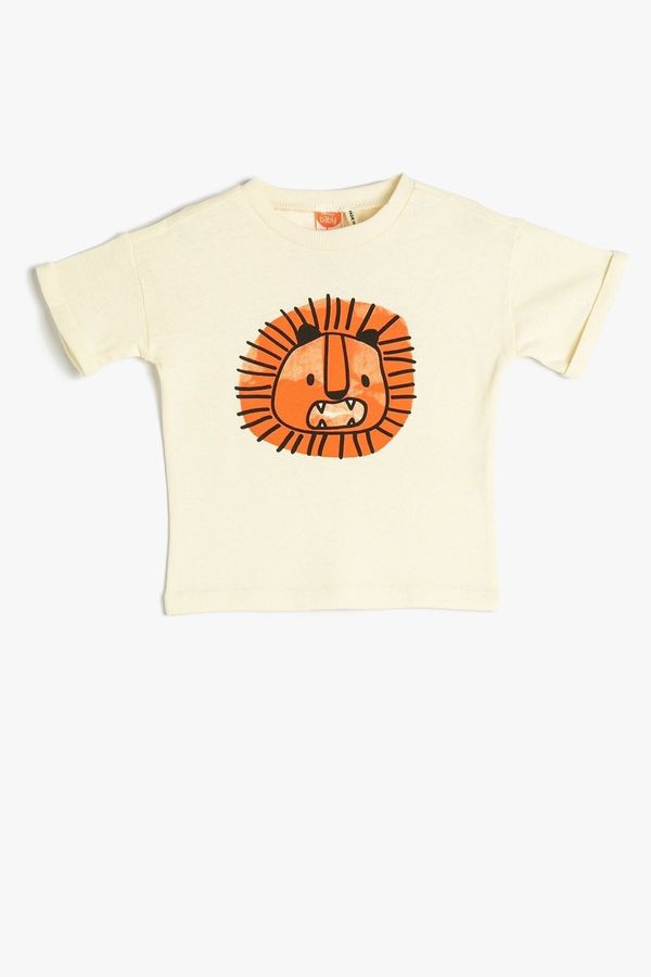 Koton Koton T-Shirt Short Sleeve Crew Neck Cotton Lion Printed