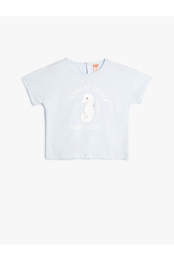 Koton Koton T-Shirt Short Sleeve Crew Neck Sea Horse Printed Cotton