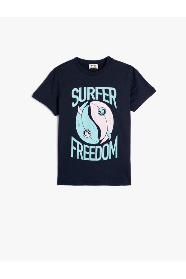 Koton Koton T-Shirt Short Sleeve Surf Printed Cotton