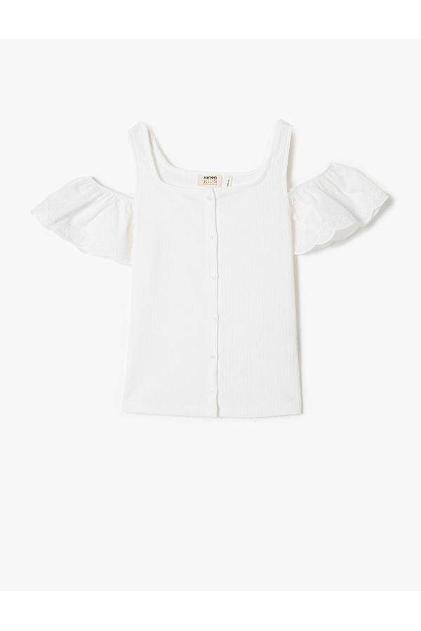 Koton Koton T-Shirt Window Detailed Sleeves Flounce Button Closure