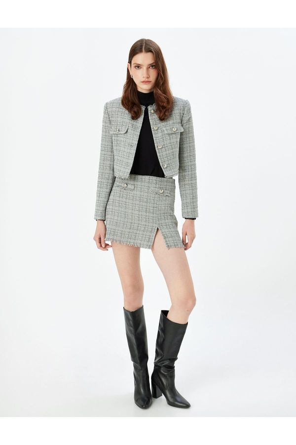Koton Koton Tassel Slit Detailed A-Line Tweed Mini Skirt