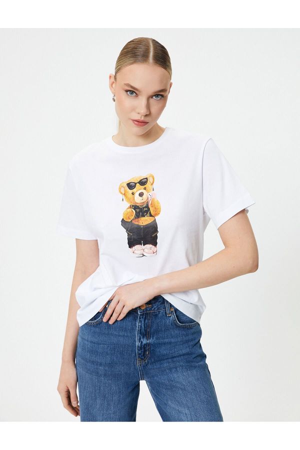 Koton Koton Teddy Bear Printed T-Shirt Crew Neck Short Sleeve Cotton