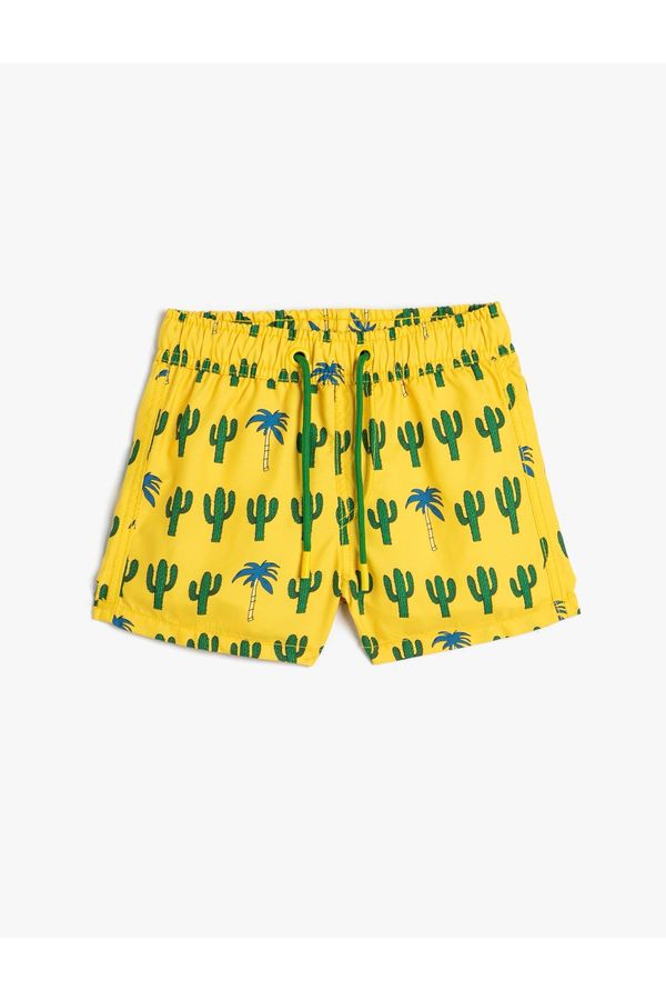 Koton Koton Tie Waist Cactus Print Fishnet Lined Swimsuit.