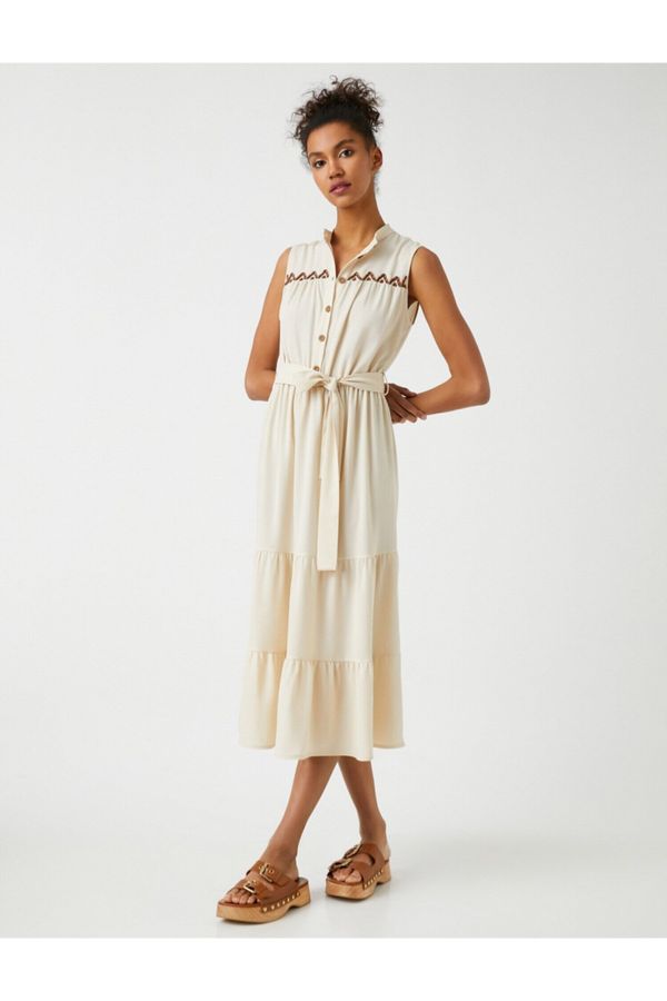 Koton Koton Tie Waist Frilled Midi Dress