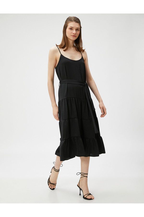 Koton Koton Tiered Midi Length Dress Strap Belted