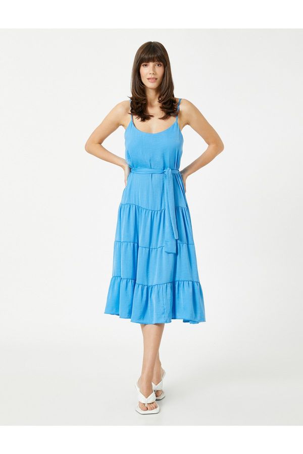 Koton Koton Tiered Midi Length Dress With Straps and Belted