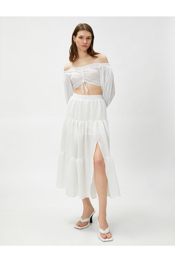 Koton Koton Tiered Midi Skirt with Elastic Waist