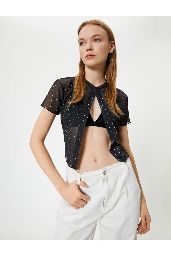Koton Koton Transparent Blouse Polka Dot Round Neck Buttoned Short Sleeve