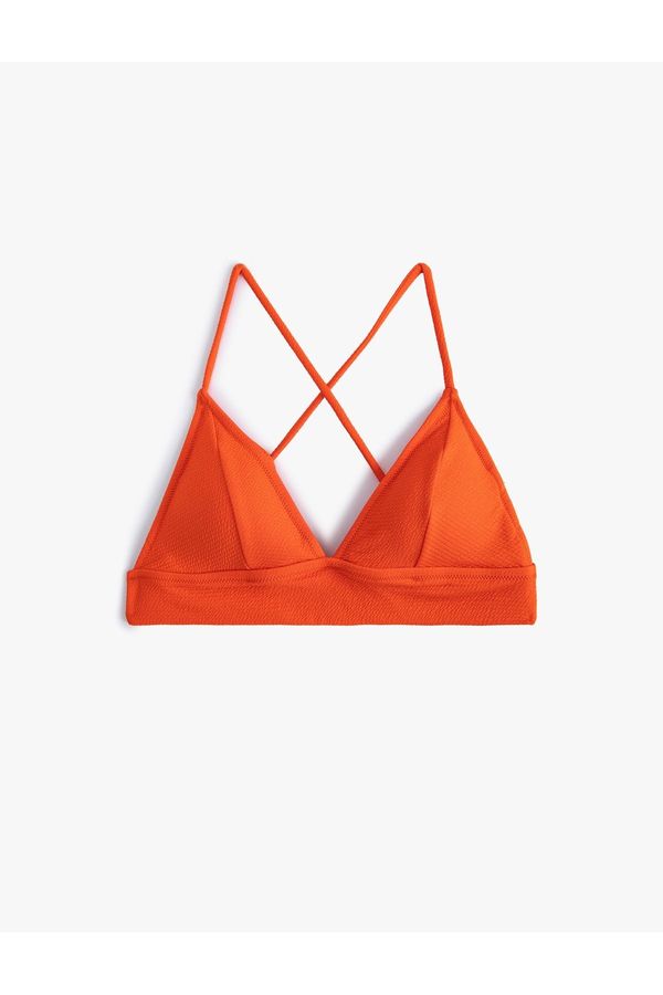 Koton Koton Triangle Bikini Top Textured Cross Strap Covered