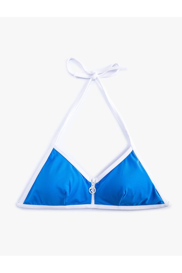 Koton Koton Triangle Bikini Top with Zipper Pile Detail