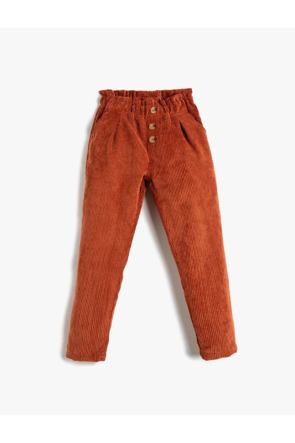 Koton Koton Trousers Corduroy Elastic Waist Button Detailed Pockets