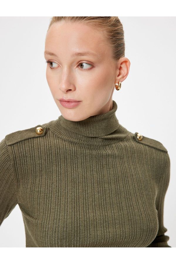 Koton Koton Turtleneck Knitwear Sweater with Epaulette Detail Long Sleeve