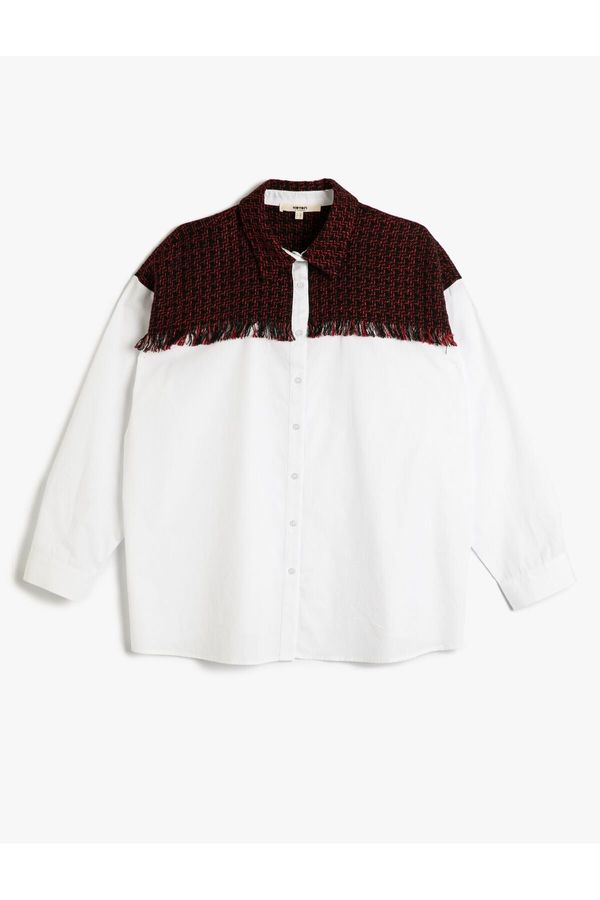 Koton Koton Tweed Detailed Oversize Shirt Buttoned Long Sleeve