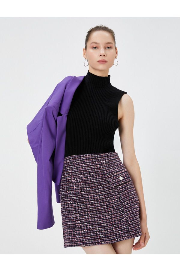 Koton Koton Tweed Mini Skirt Covered Pocket Detailed Slim Fit