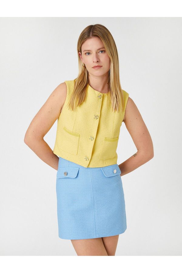 Koton Koton Tweed Mini Skirt With Button And Pocket Detailed