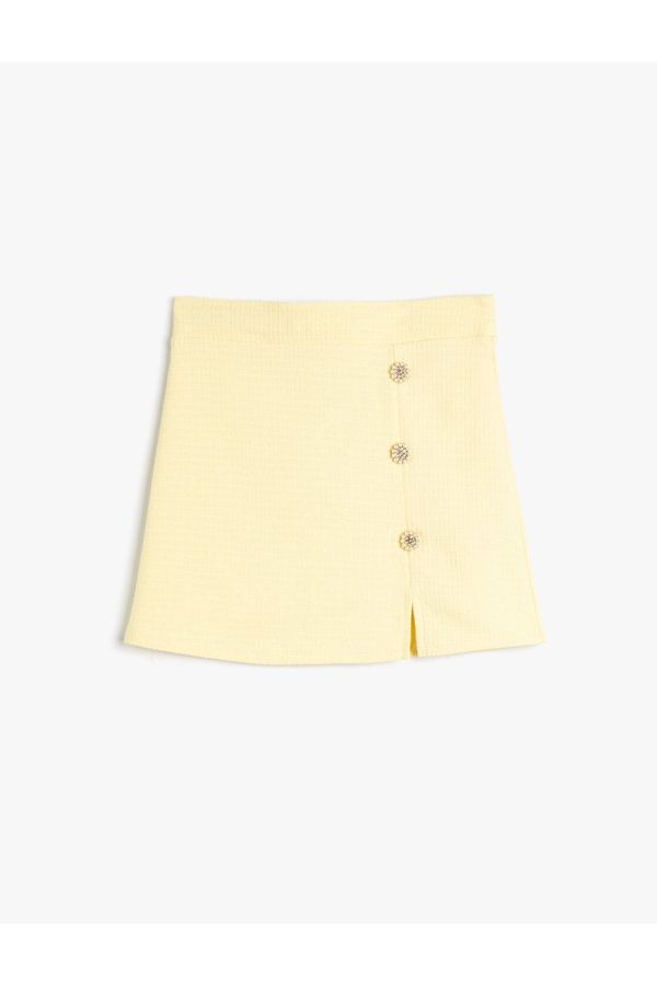 Koton Koton Tweed Skirt with Floral Button Detailed Slit Detail.