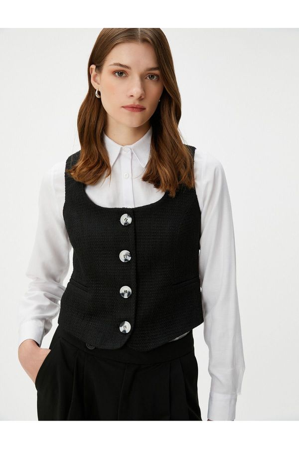 Koton Koton Tweed Vest Buttoned Square Collar With Pocket