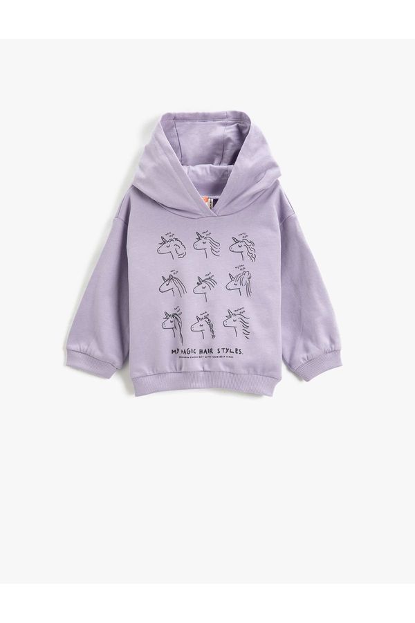 Koton Koton Unicorn Printed Hooded Sweatshirt Long Sleeve