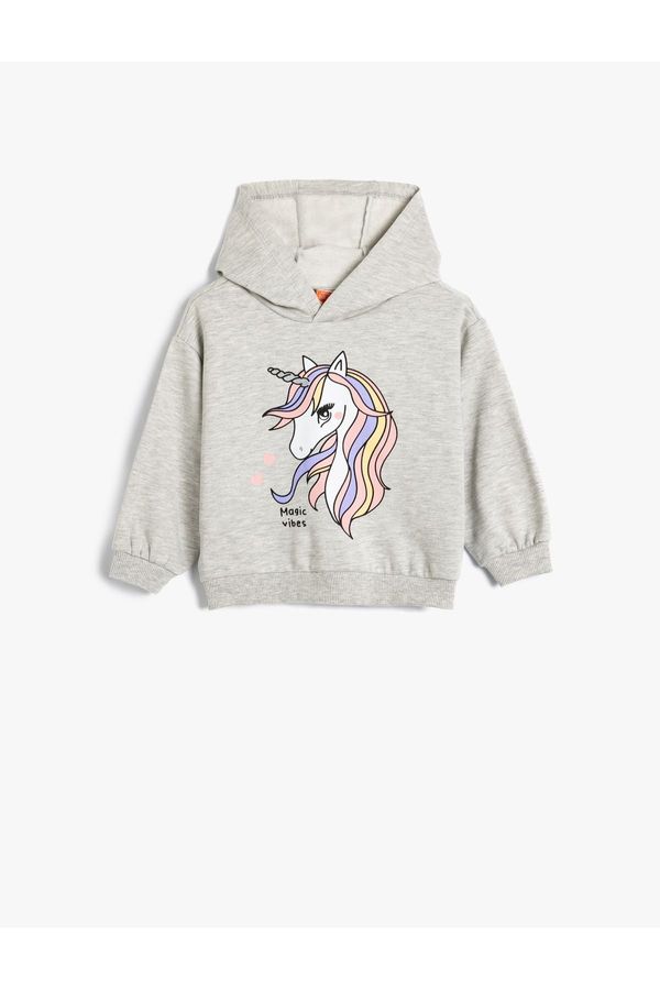 Koton Koton Unicorn Printed Long Sleeve Hooded Sweater