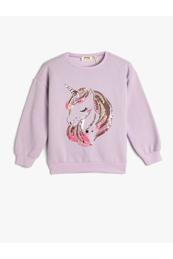 Koton Koton Unicorn Sweatshirt Sequined Embroidered Rose Gold Crew Neck