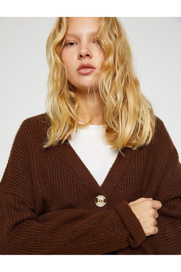 Koton Koton V-Neck Cardigan Buttoned Long Sleeve