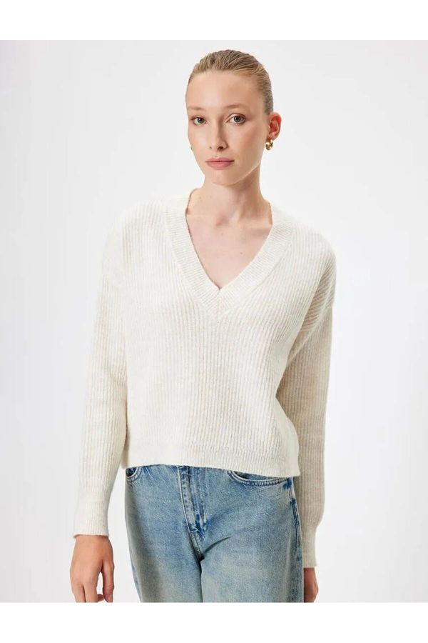 Koton Koton V Neck Knitted Sweater Long Sleeve Textured