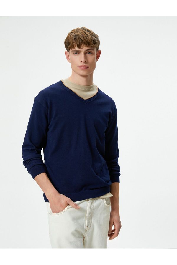 Koton Koton V-Neck Sweater Knitwear Slim Fit Long Sleeve