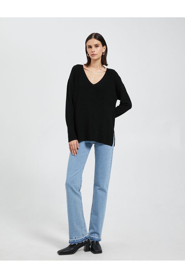 Koton Koton V-Neck Sweater Oversize Long Sleeve Cashmere Textured
