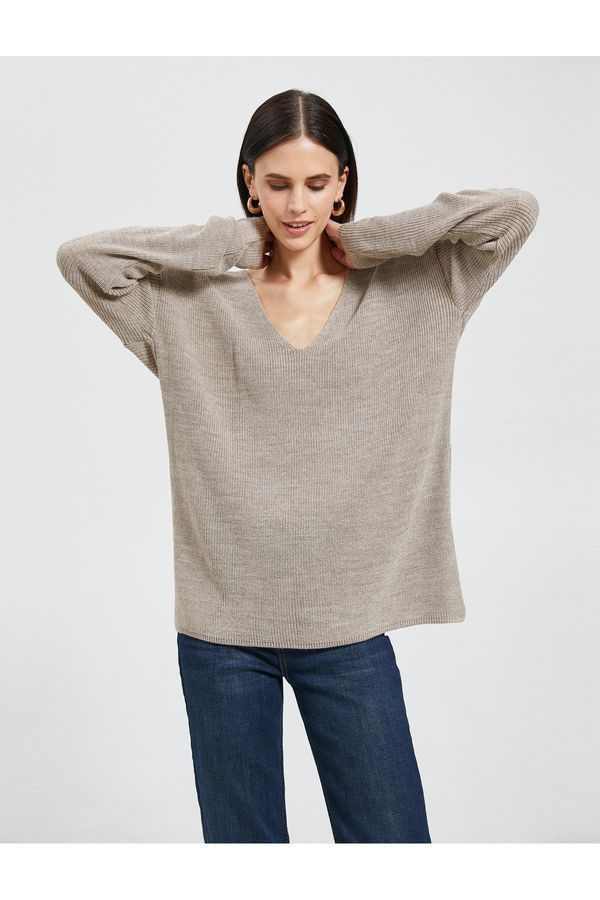 Koton Koton V-Neck Sweater Oversize Long Sleeve Cashmere Textured