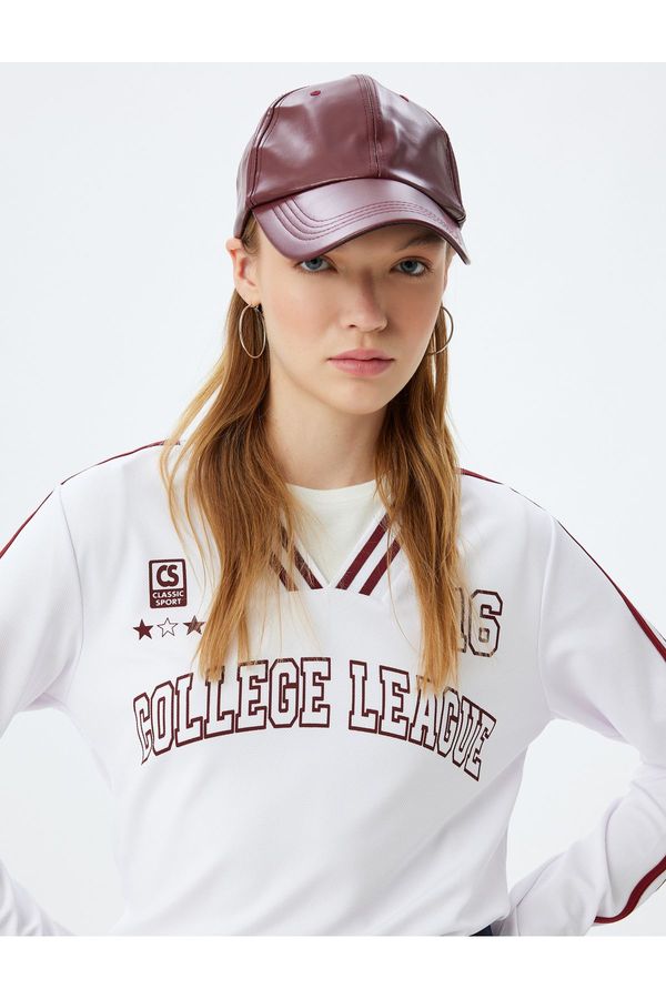 Koton Koton V Neck T-Shirt Long Sleeve College Printed Piping Comfortable Fit