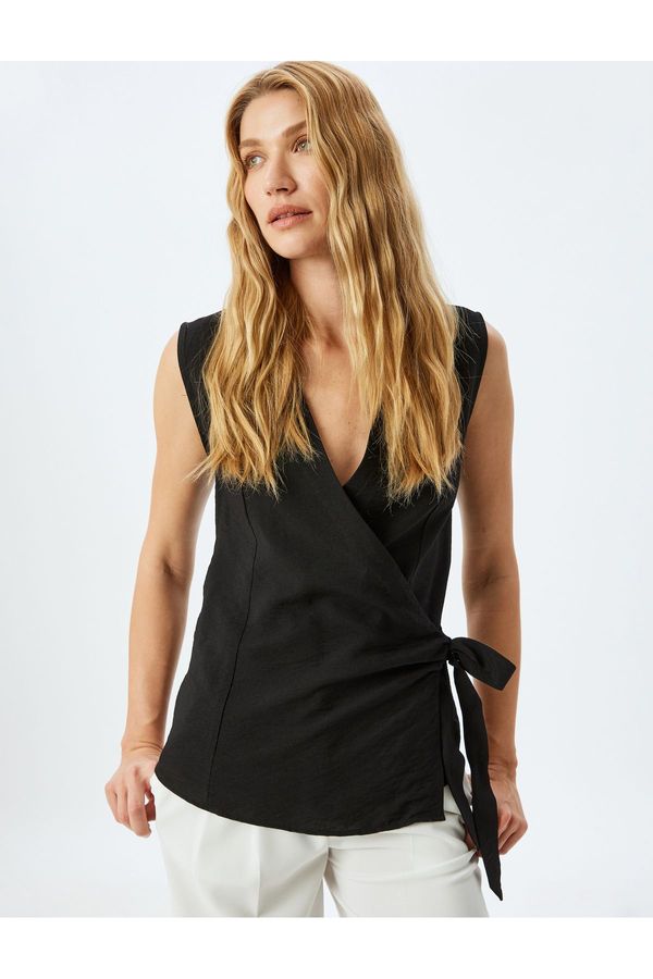 Koton Koton Viscose Sleeveless Double Breasted Blouse with Side Tie Detail