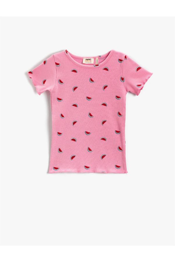 Koton Koton Watermelon Print Short Sleeved T-Shirt Cotton