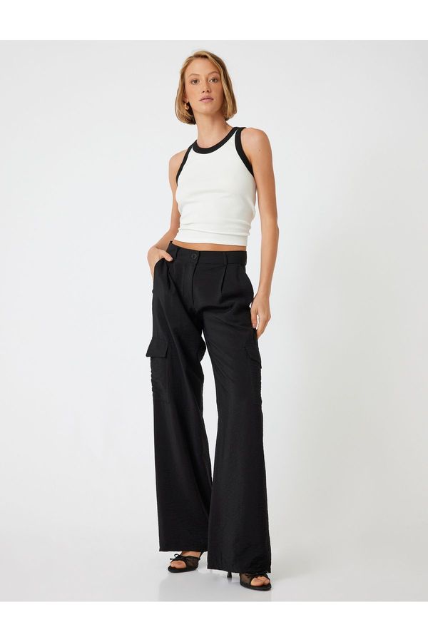 Koton Koton Wide Leg Cargo Trousers Viscose Fabric Pockets Comfortable Cut