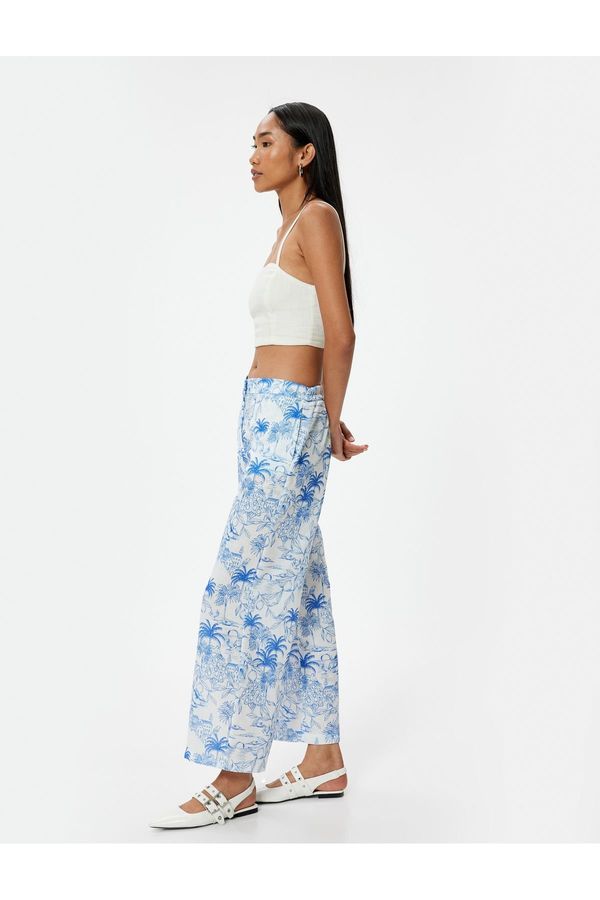 Koton Koton Wide Leg Floral Trousers Comfortable Fit with Pockets Elastic Waist