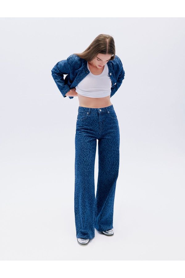 Koton Koton Wide Leg Jeans Leopard Printed Standard Waist Button Pocket - Wide Leg Jeans