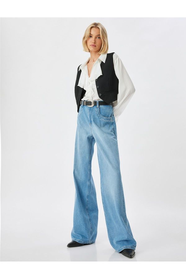 Koton Koton Wide Leg Jeans Regular Waist Buttoned Cotton - Loose Straight Fit Jean