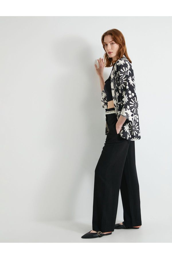 Koton Koton Wide Leg Palazzo Trousers with Waist Detail and Pockets Viscose Blend