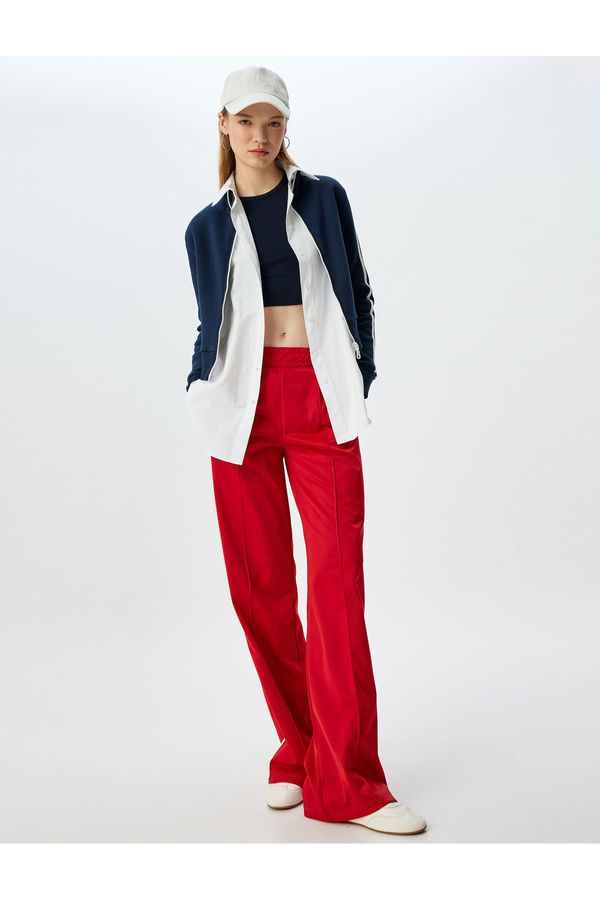 Koton Koton Wide Leg Ribbed Elastic Waistband Piping Pocket Detailed Tracksuit Trousers