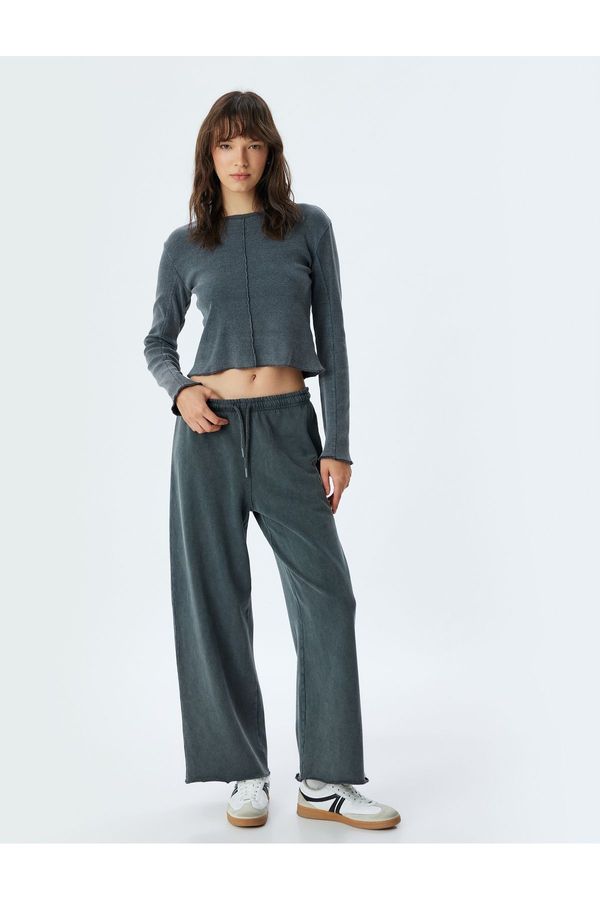 Koton Koton Wide Leg Tracksuit Trousers Cotton Faded Effect