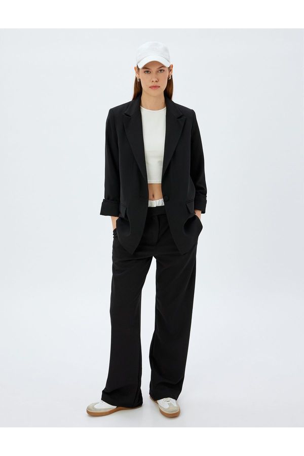 Koton Koton Wide Leg Trousers Double Waist Detailed Pocket Crepe Scuba Fabric