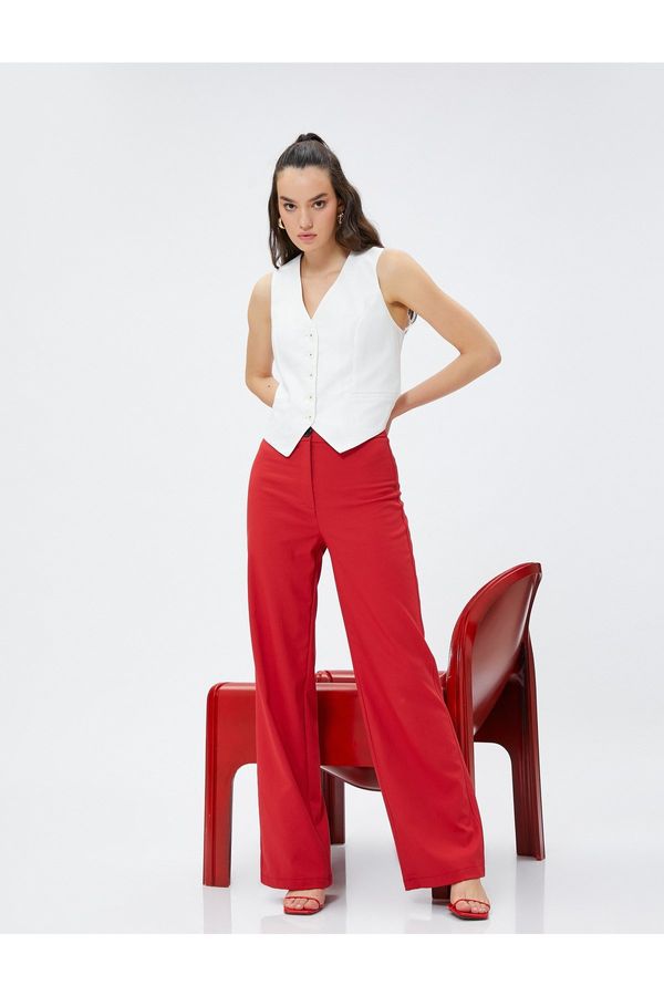 Koton Koton Wide Leg Trousers High Waist With Buttons