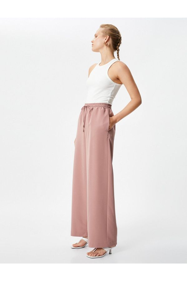 Koton Koton Wide Leg Trousers Laced Waist Modal Relaxed Cut with Pocket