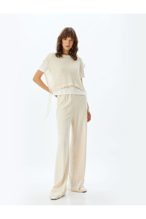 Koton Koton Wide Leg Trousers Textured Elastic Waist Cotton