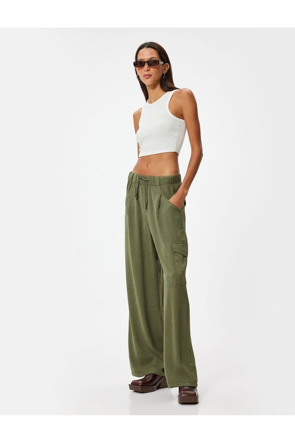 Koton Koton Wide Leg Trousers with Cargo Pockets and Tied Waist