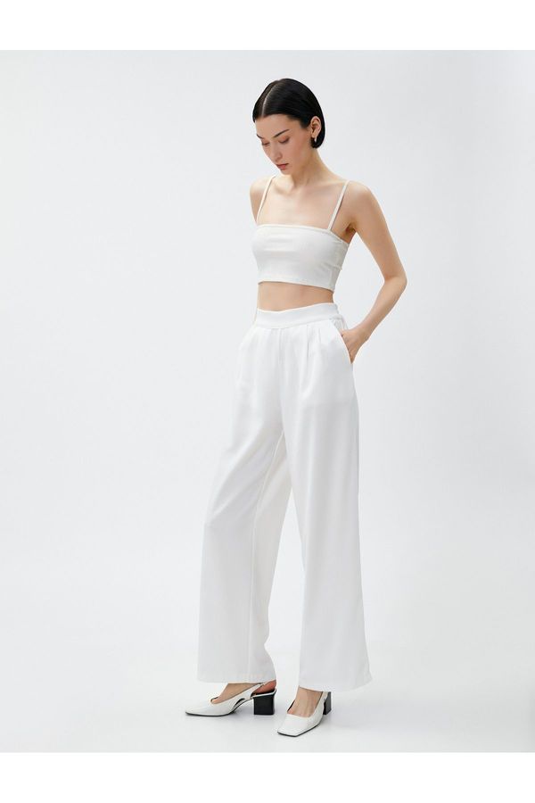 Koton Koton Wide Leg Trousers with Pockets Elastic Waist