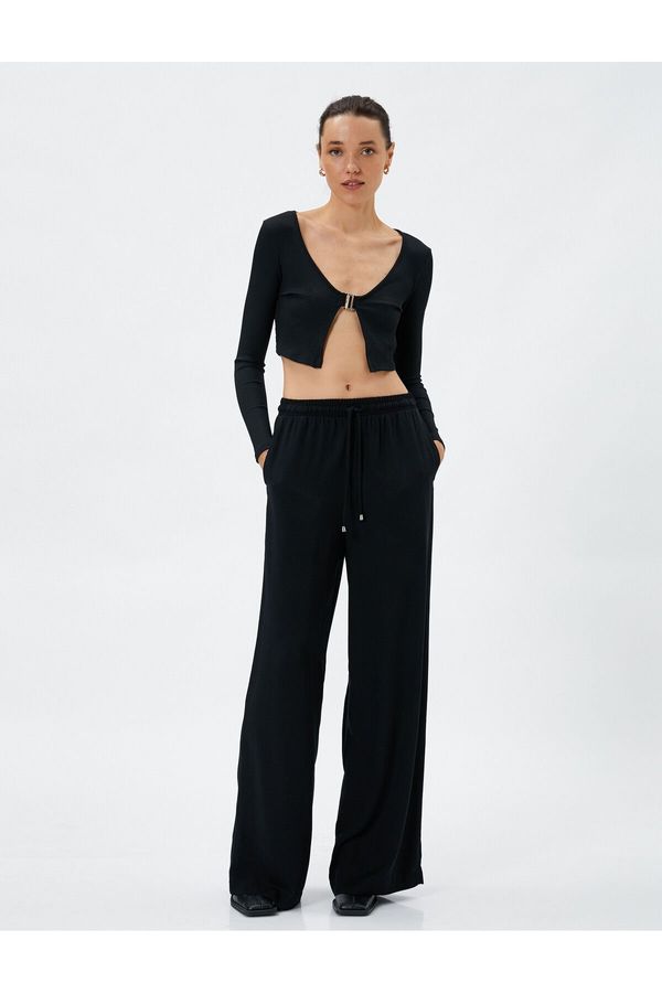 Koton Koton Wide Leg Trousers With Tie Waist, Comfortable Cut, Pocket Detailed Cotton.