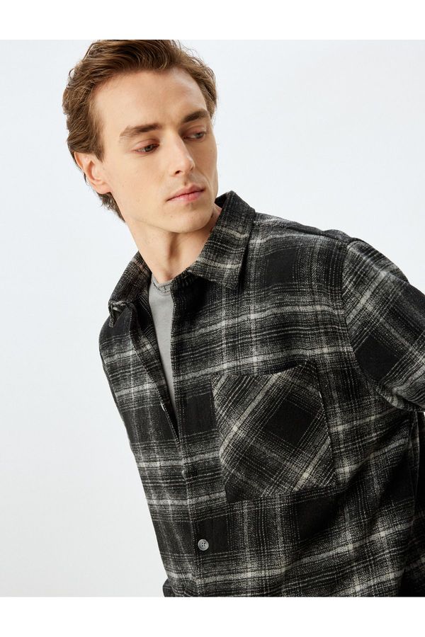 Koton Koton Winter Long Sleeve Lumberjack Shirt with Pocket Detail