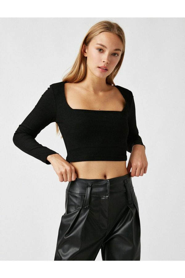 Koton Koton Women's Black Long Sleeve Crop T-Shirt