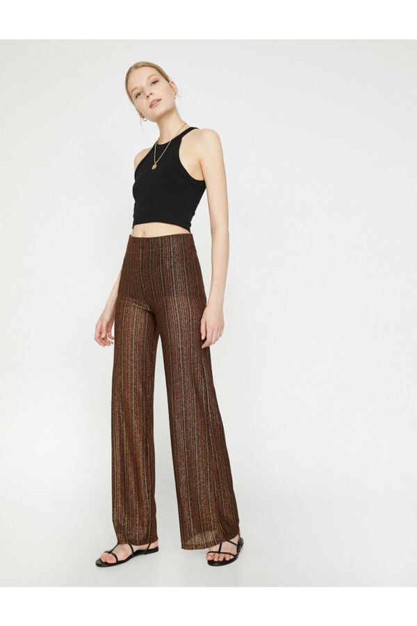 Koton Koton Women's Brown Normal Waist Wide Leg Trousers