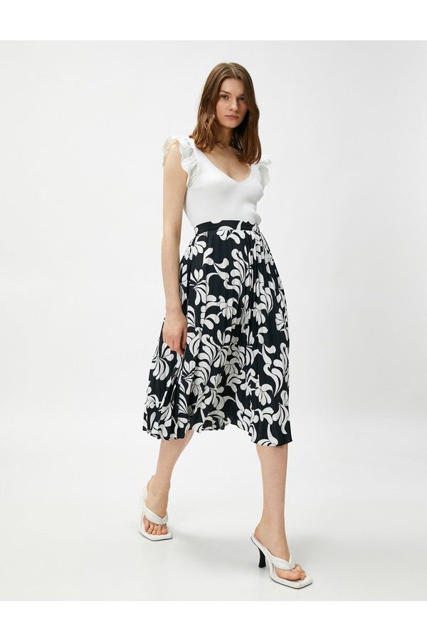 Koton Koton Women's Floral Midi Elastic Waist Pleated Skirt